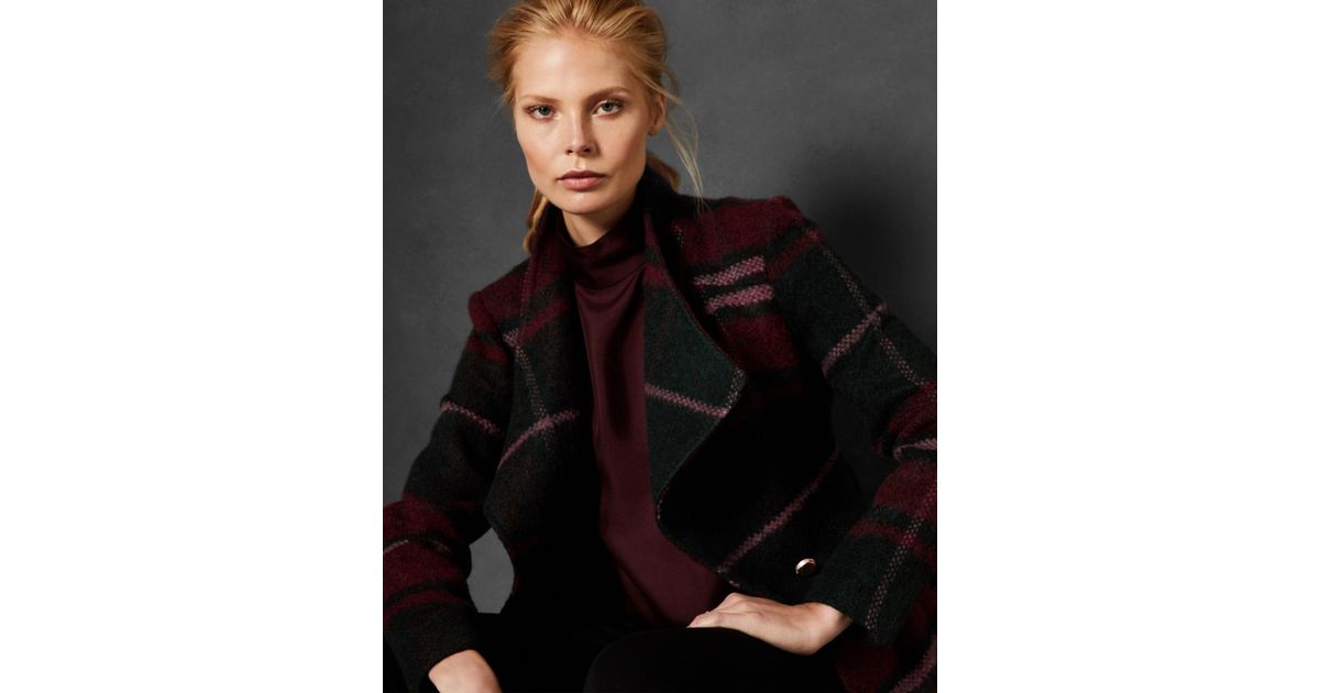 skaalet check midi wrap coat