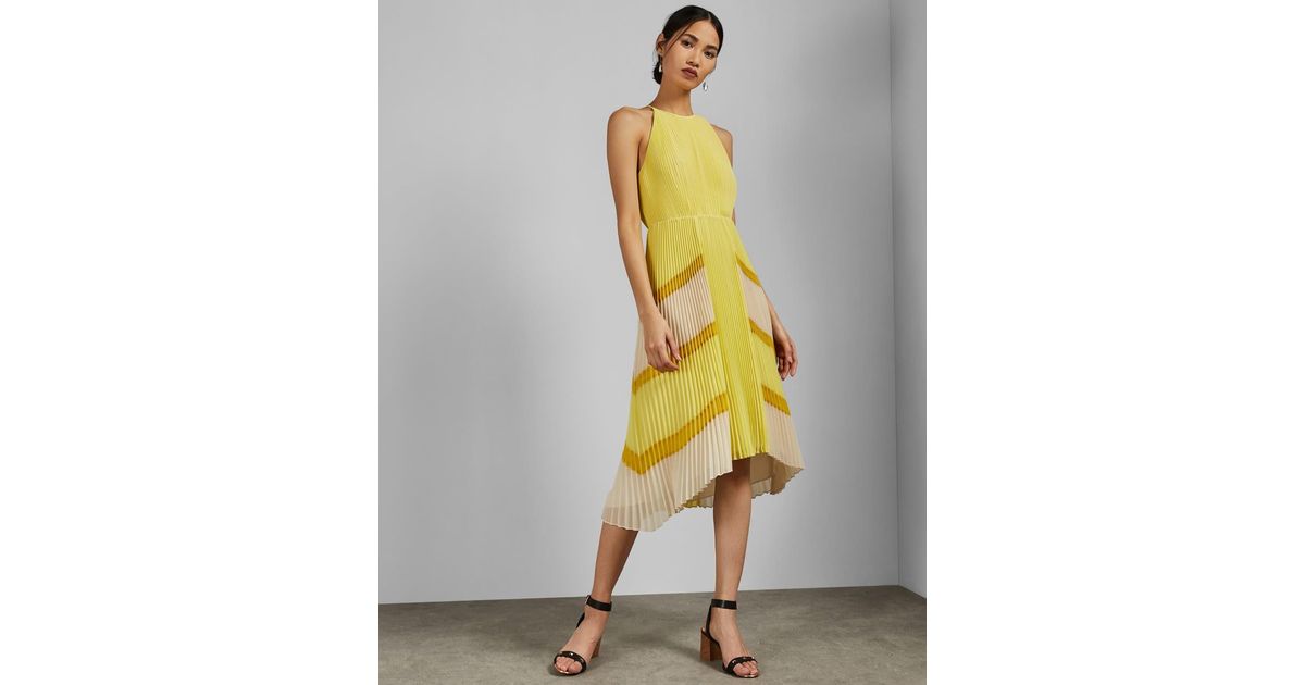Ted Baker Nellina Pleated Dress in Yellow | Lyst UK