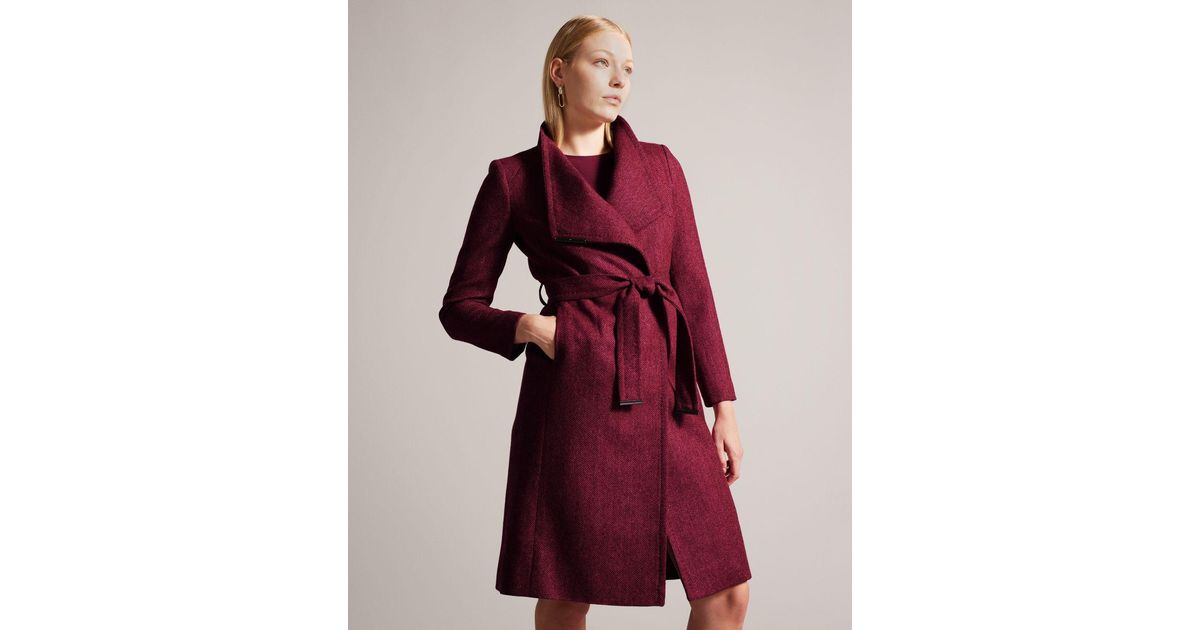 Ted Baker Herringbone Wool Wrap Coat in Red | Lyst UK
