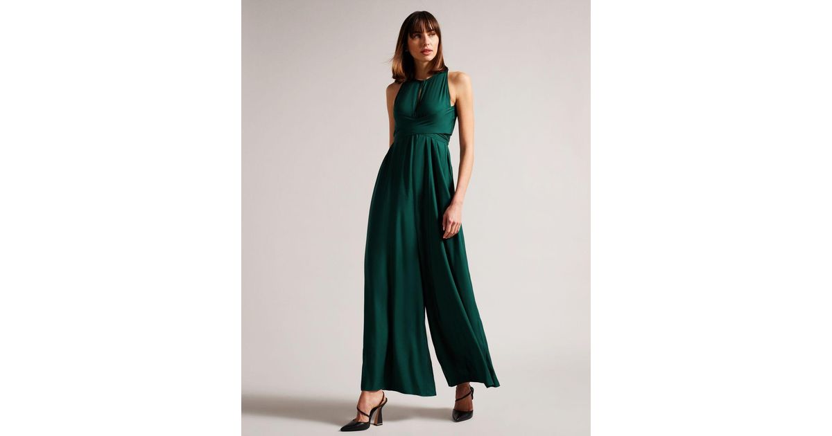 Ted Baker Halter Neck Jumpsuit With Wrap Bodice in Green Lyst