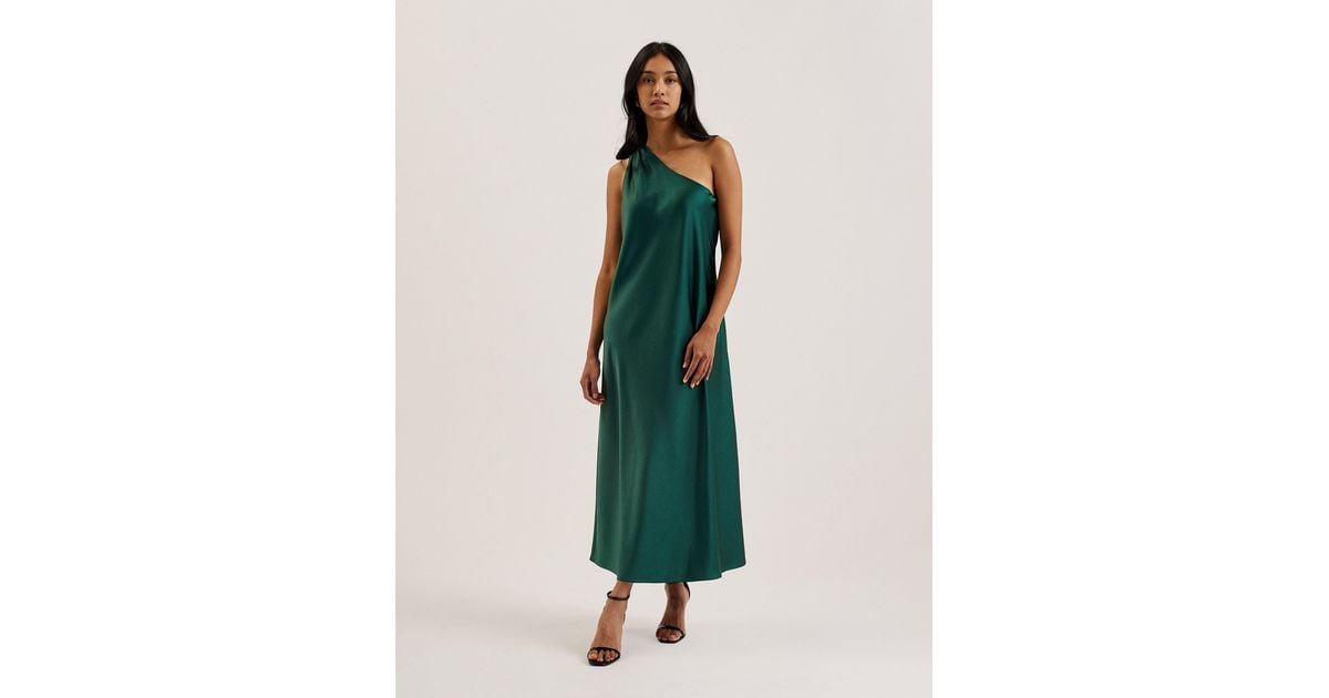 ted baker green one shoulder dress Satin Midi in Wedding Party Dress Pakistani