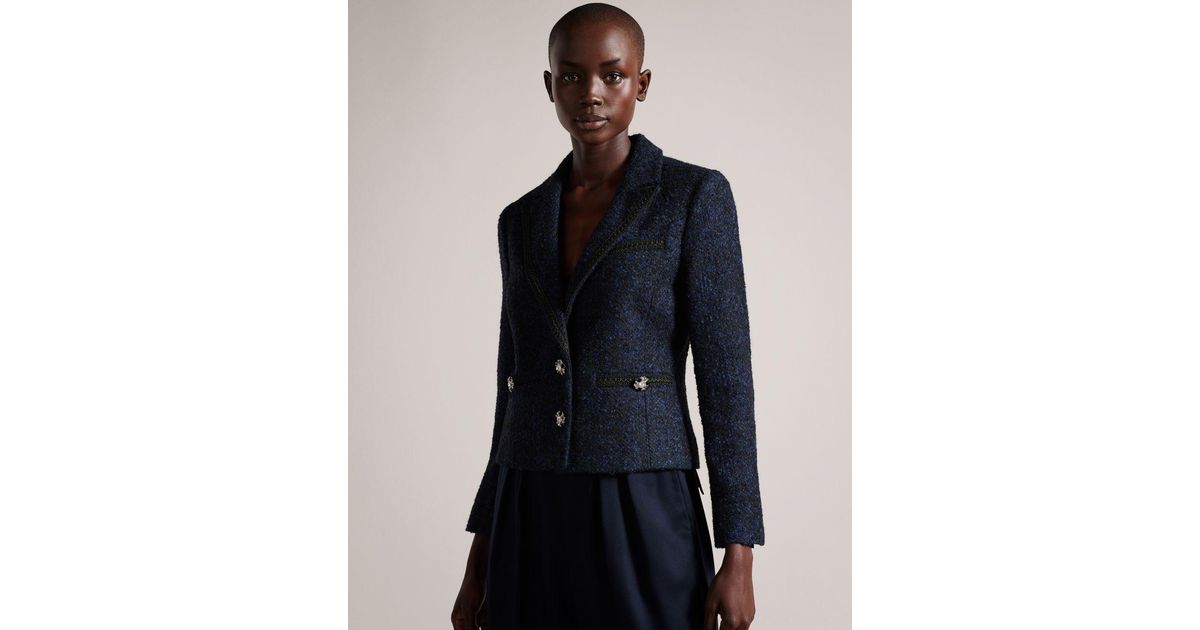 Ted Baker Boucle Blazer With Embellished Detail in Blue | Lyst