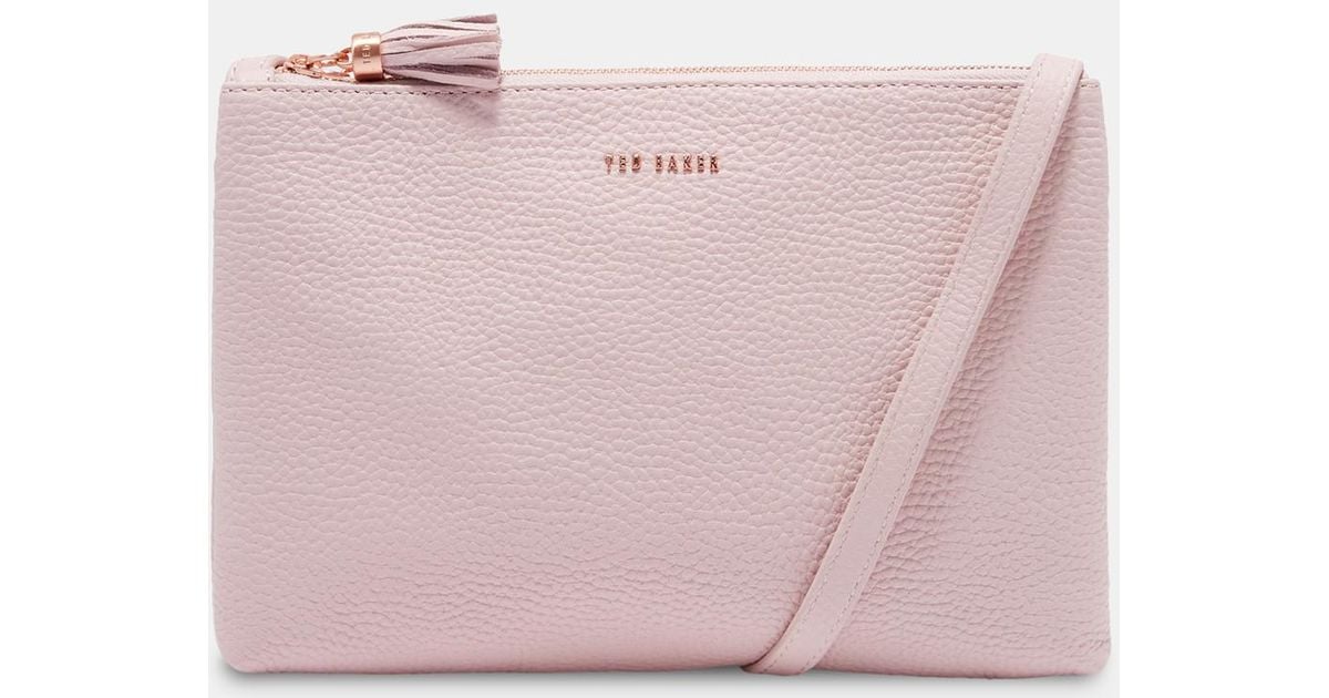 Ted Baker Tassel Leather Double Zip Cross Body Bag in Pale Pink (Pink