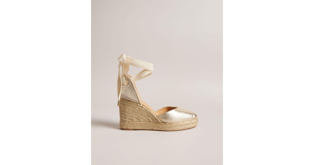 Ted Baker Leather Ribbon Tie Espadrille Wedges in Natural | Lyst