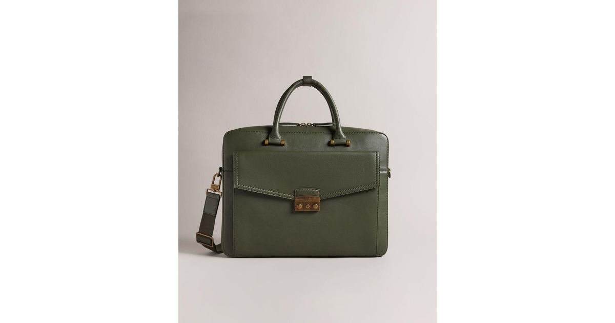 Ted Baker Trunk Lock Leather Document Bag in Green for Men Lyst