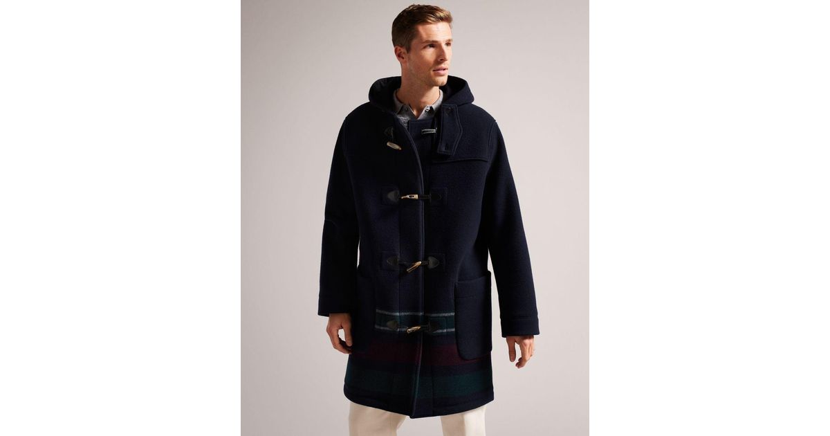 Ted Baker Hooded Wool Duffle Coat in Blue for Men Lyst