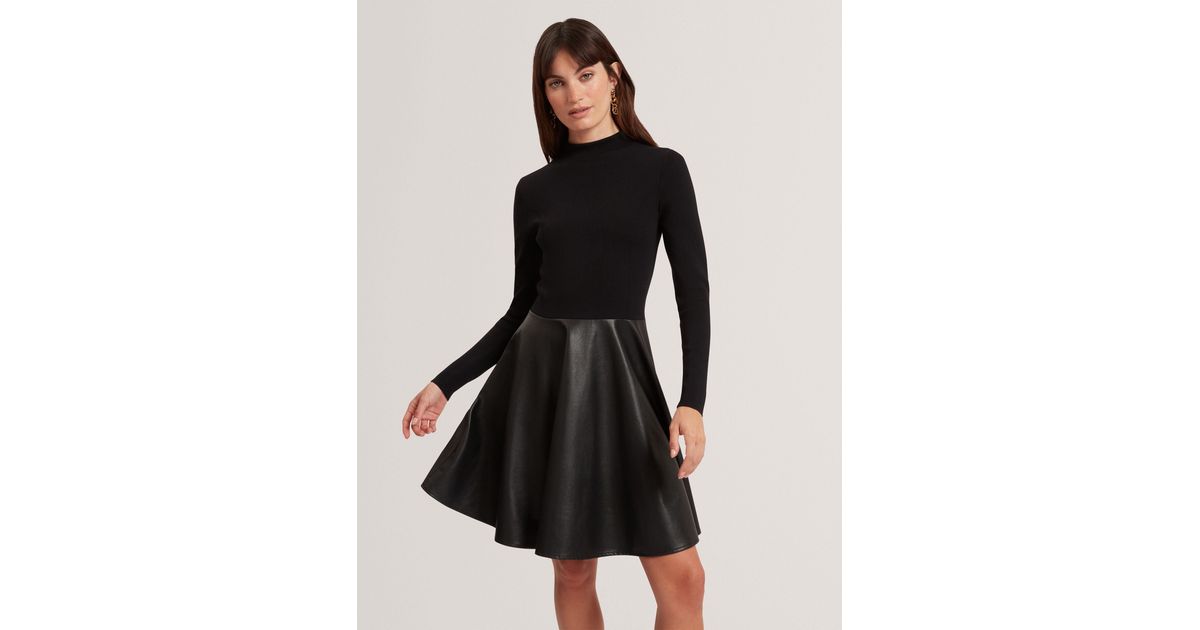 chinese dress ladies Leather Panelled A-line Mini Skirt | Vikta main image 0