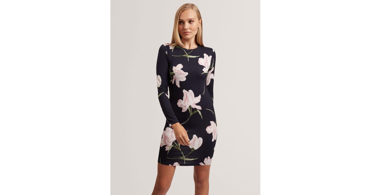 ted baker jersey dress Baafnee Tulip Print Fitted Mini in Blue sheer-prom-dresses