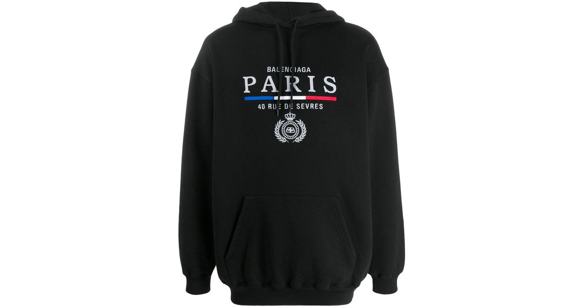 Balenciaga Paris Flag Cotton Hoodie in Black for Men - Lyst