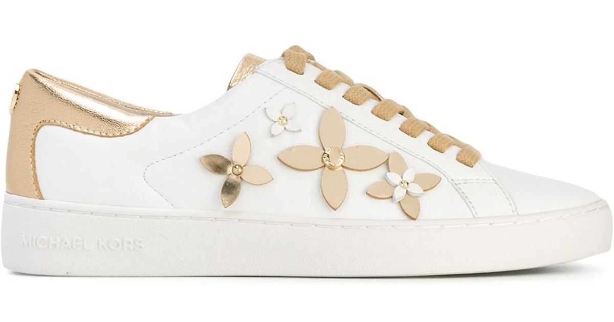 Gold Flowers Lola Sneakers in White 