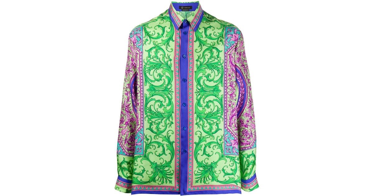 Versace Le Pop Classique Silk Shirt in Green for Men | Lyst UK