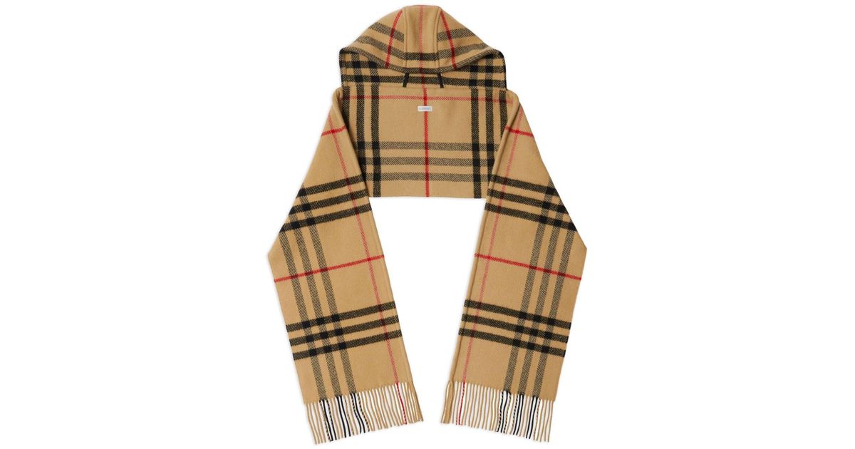 Burberry Checked Hooded Scarf in Natural | Lyst