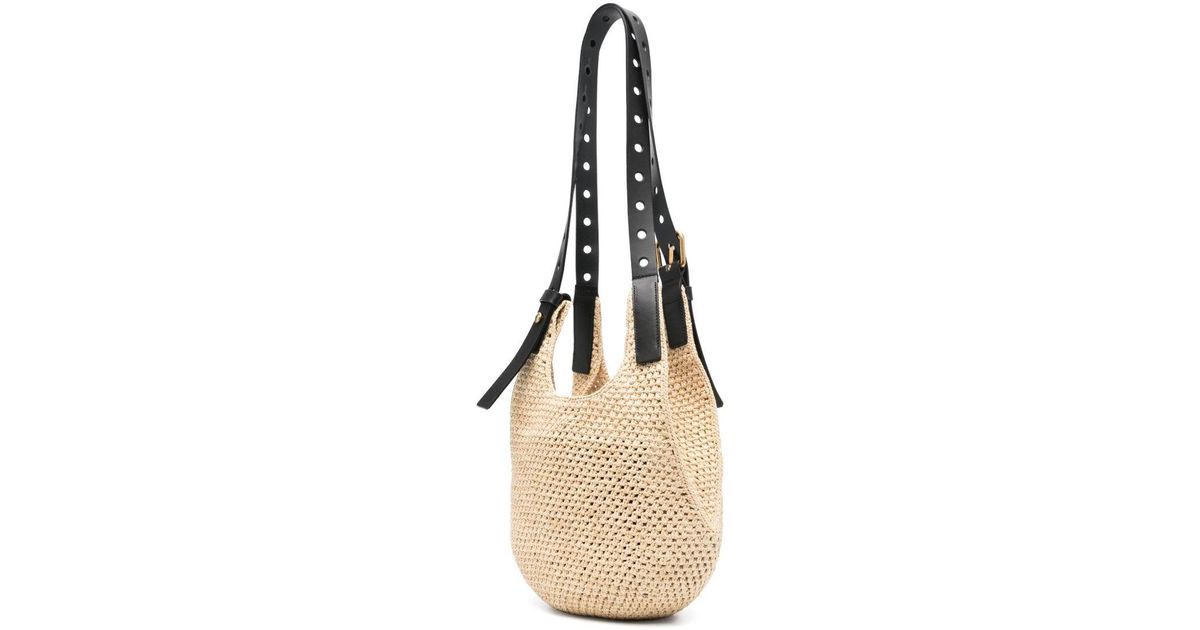 かごバッグ LOEWE Punch Hole small basket in raffia and calfskin Loewe x Paula's Ibiza Punch Hole Hobo Bag in Raffia with