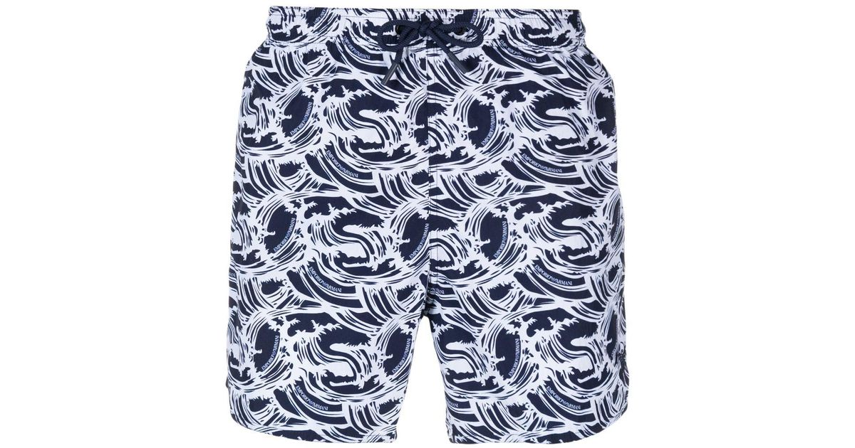 Emporio Armani Graphic-print Logo-detail Swim Shorts in Blue for Men | Lyst