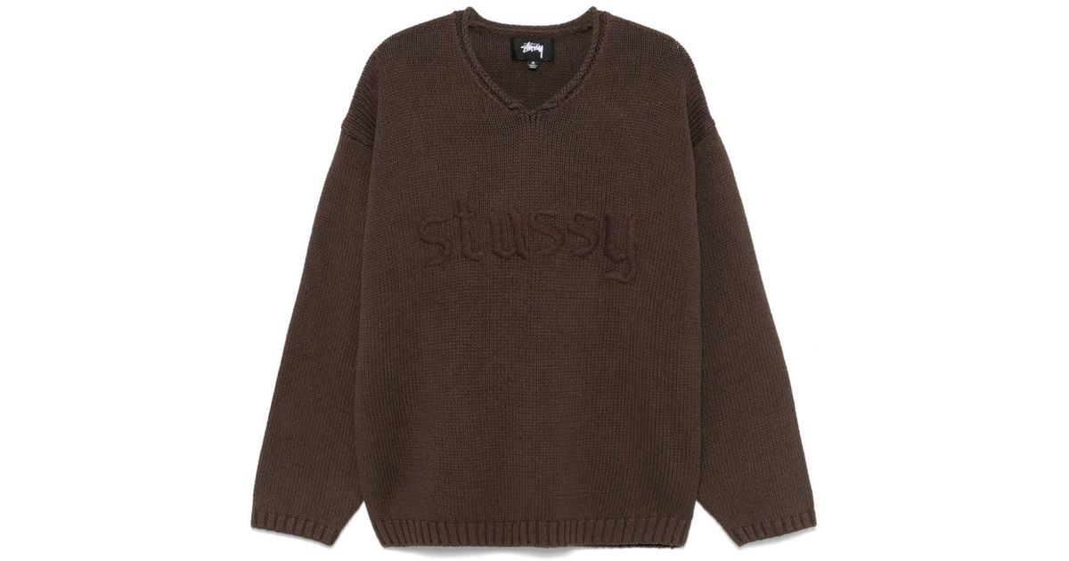 Stussy Linen Blend V-Necked Sweater in Brown for Men | Lyst UK