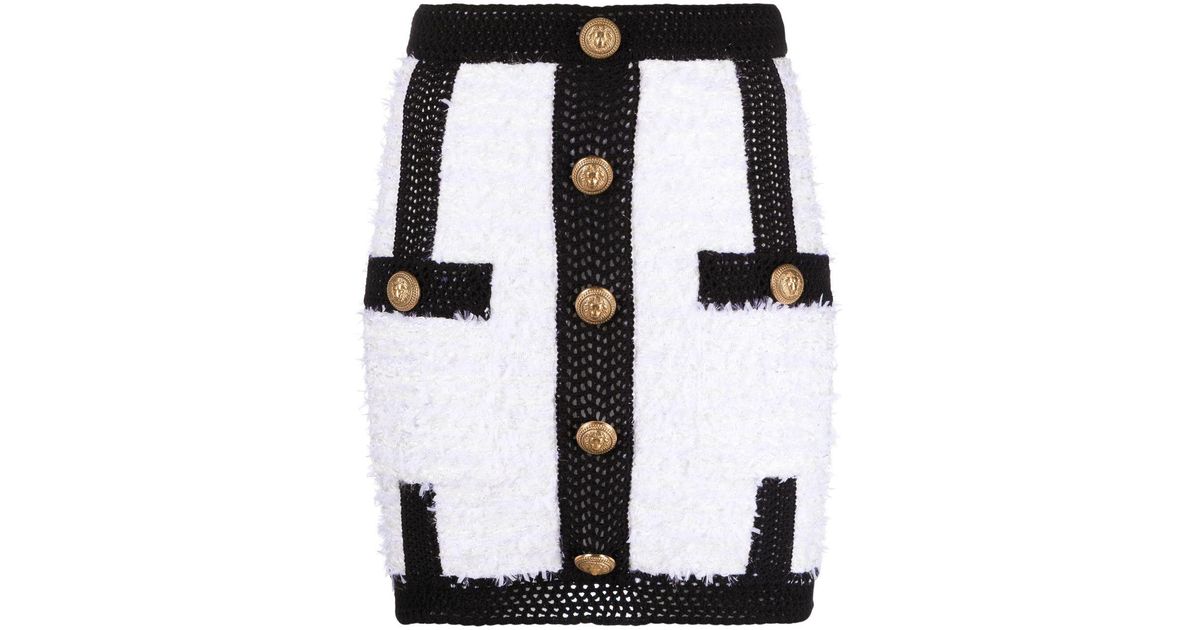 Balmain Button-embossed Bouclé Skirt in Black | Lyst