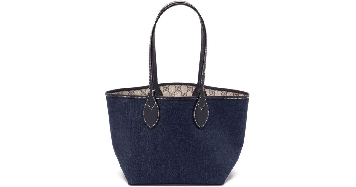 SMALL TOTISSIMA REVERSIBLE TOTE 22 IN DARK BLUE DENIM ONE SIDE BEIGE AND BLUE CALFSKIN ON THE OTHER
