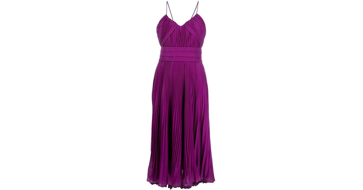 Max Mara Max Mara (vip) Pleated Belted Midi Dress in Purple | Lyst