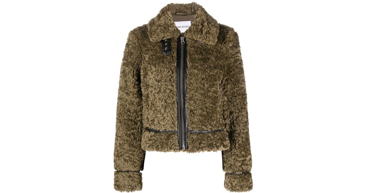 STAND Audrey Faux Fur Jacket in Green Lyst