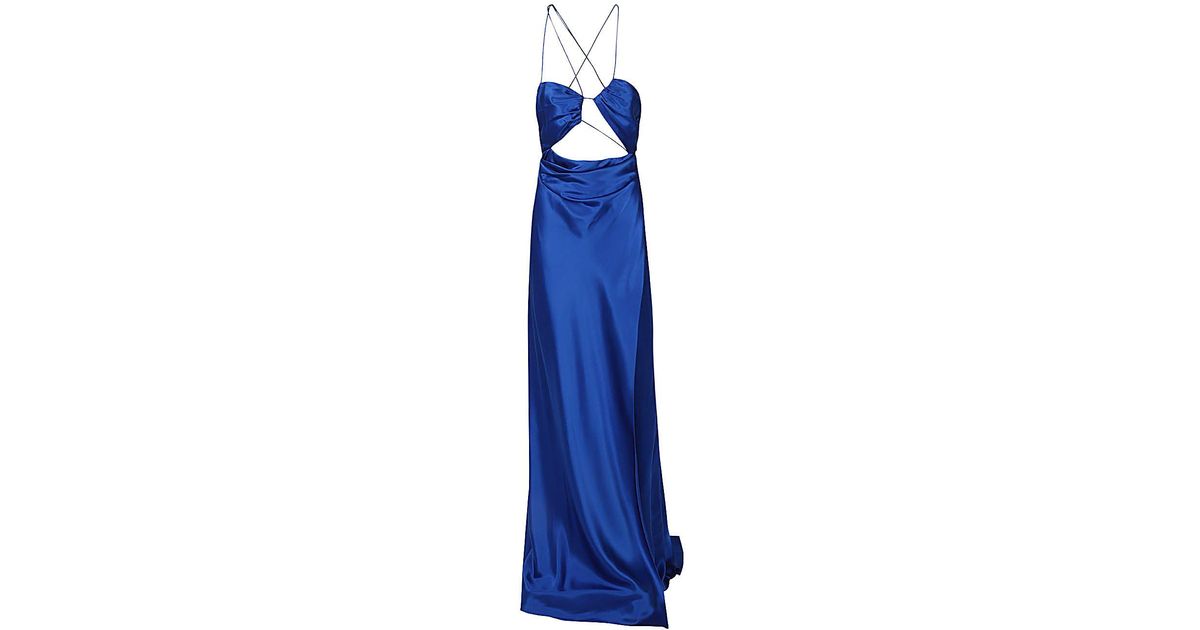 The Sei Asymmetric Silk Long Dress in Blue