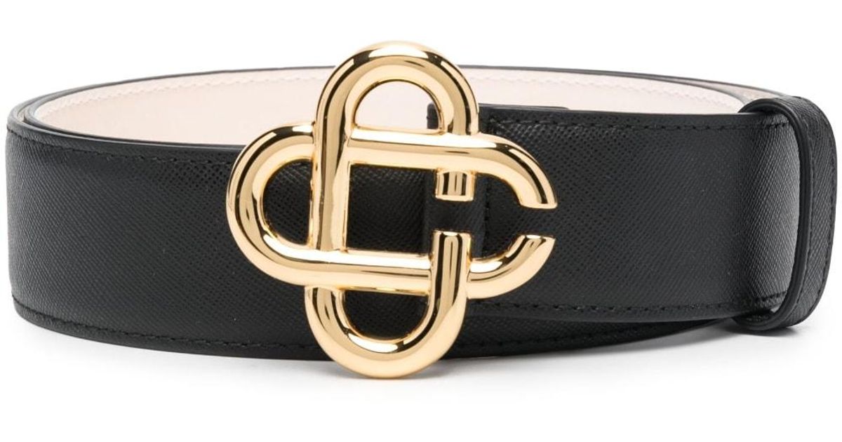 Palm Angels Palm Buckle Leather Belt in Black/Gold at Nordstrom, Size 95