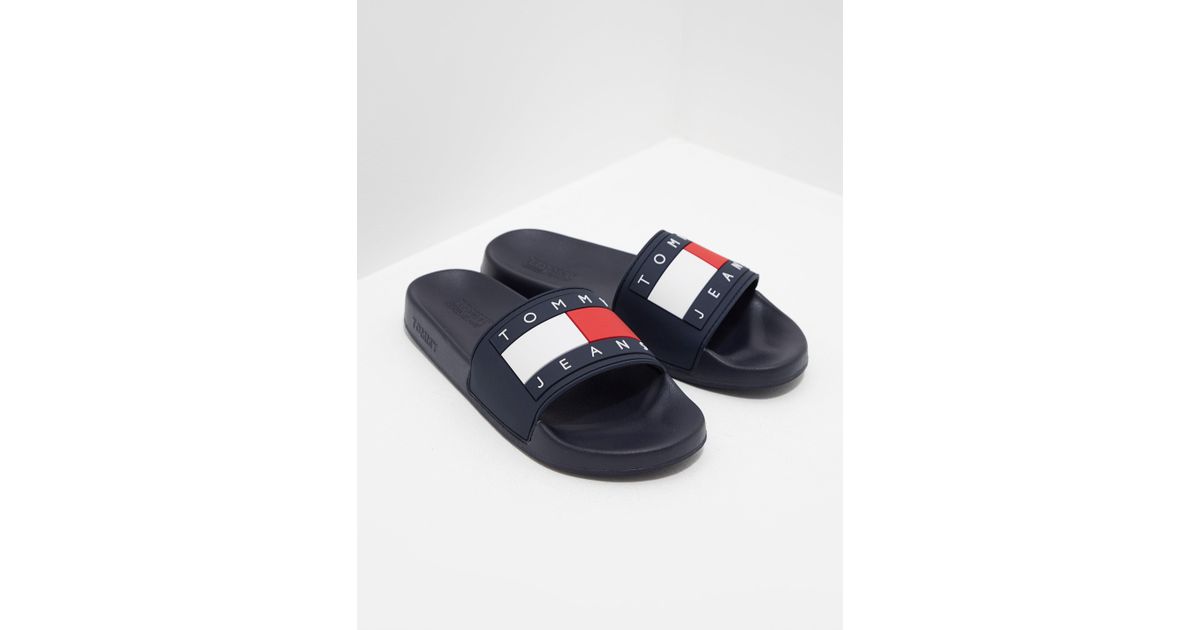 Tommy Hilfiger Denim Flag Slides Women's Navy Blue - Lyst