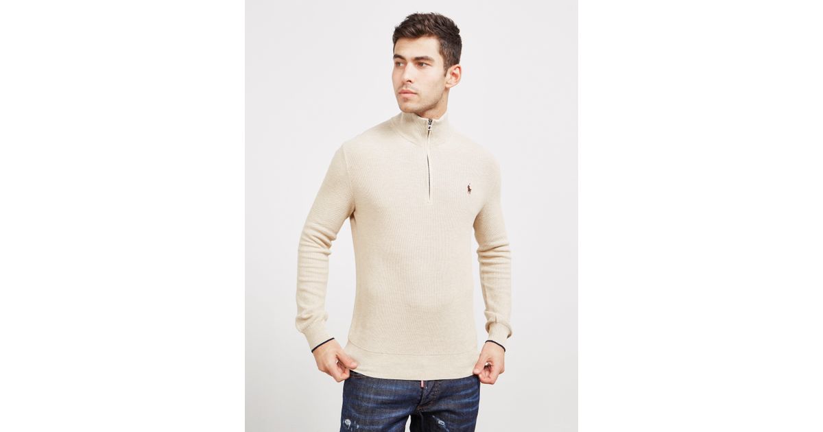 Polo Ralph Lauren Cotton Half Zip Knit Jumper Beige in Natural for Men |  Lyst