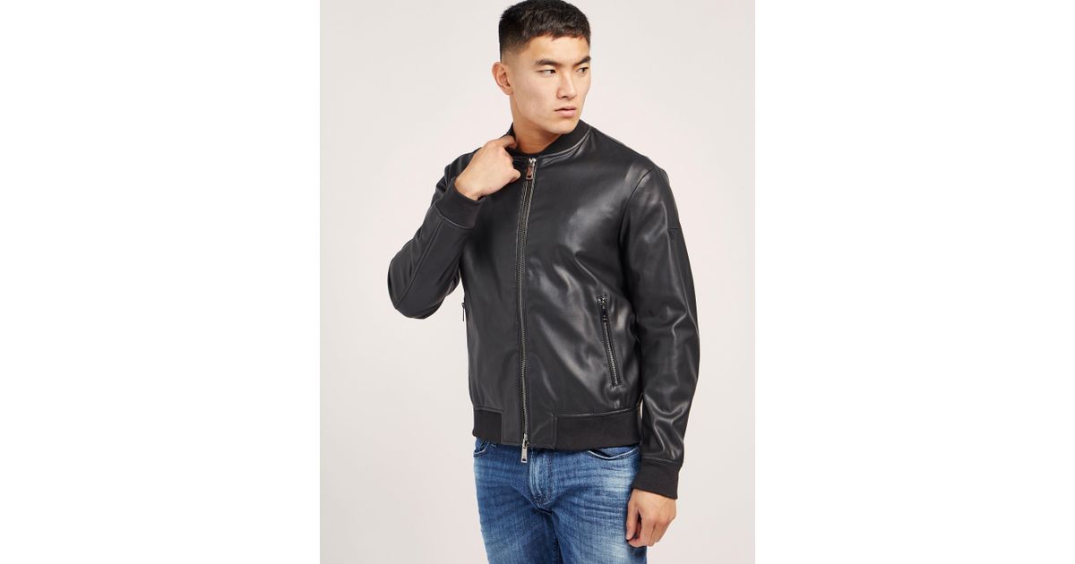 Armani Jeans Faux Leather Bomber Jacket in Black for Men | Lyst
