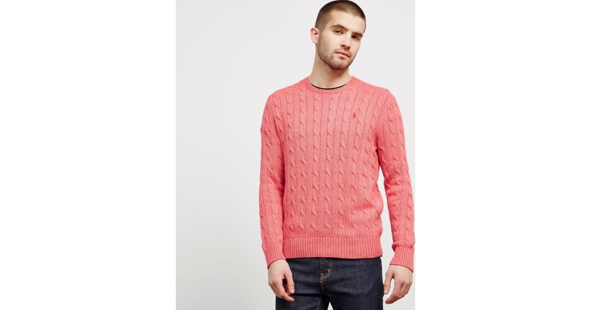 Cotton Mens Cable Knit Jumper Pink 