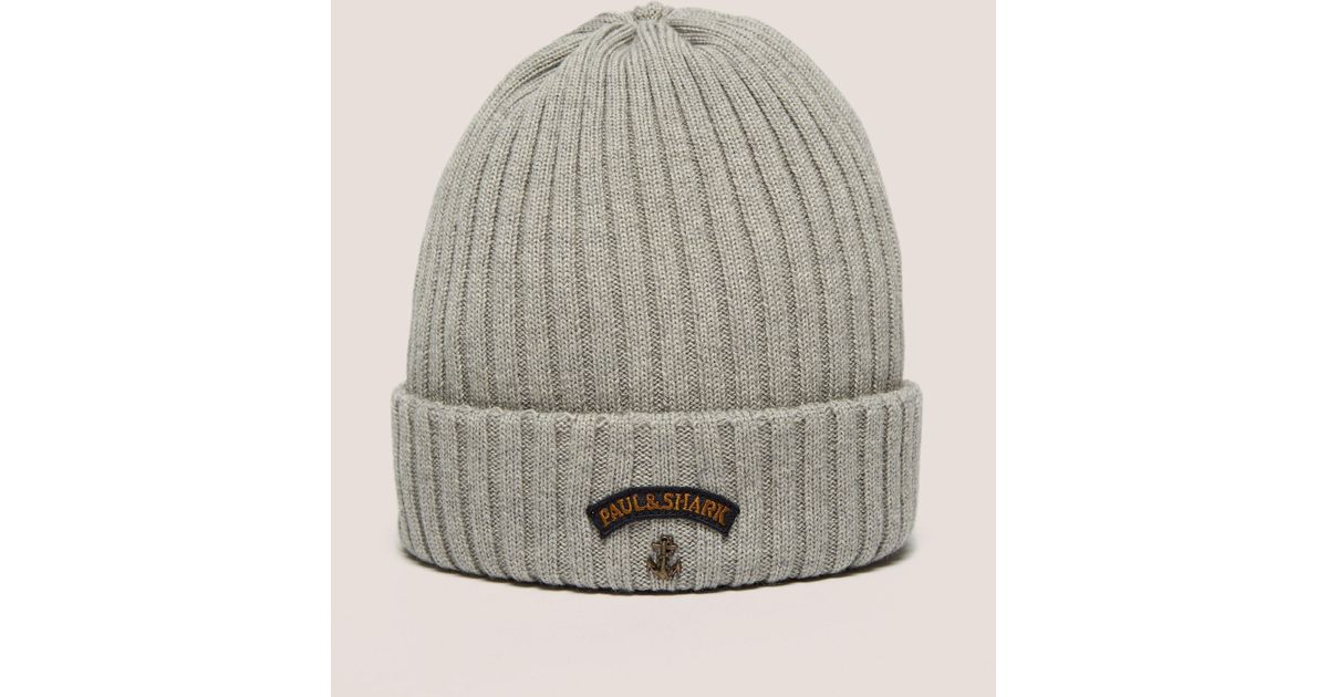 Paul \u0026 Shark Wool Mens Rib Beanie Grey 