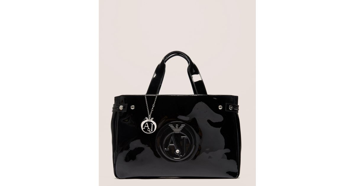 Armani Jeans Denim Large Patent Shopper 