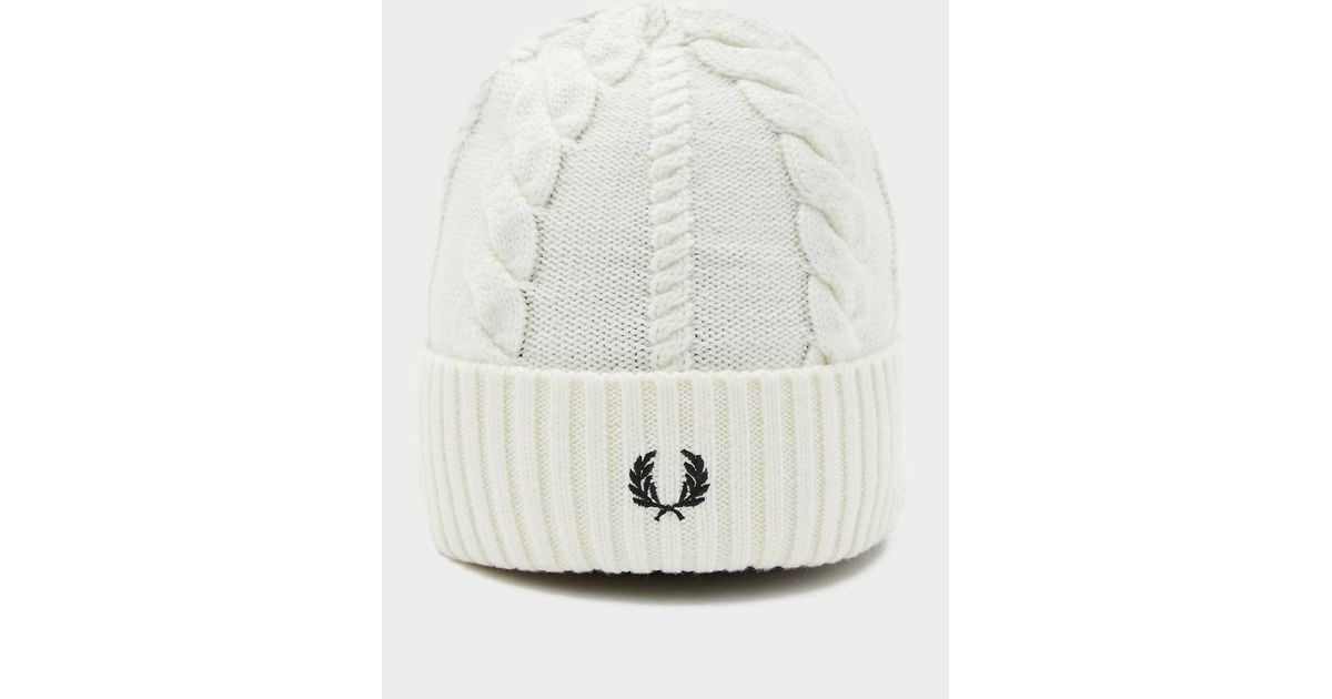 Fred Perry Cable Beanie in White for Men | Lyst