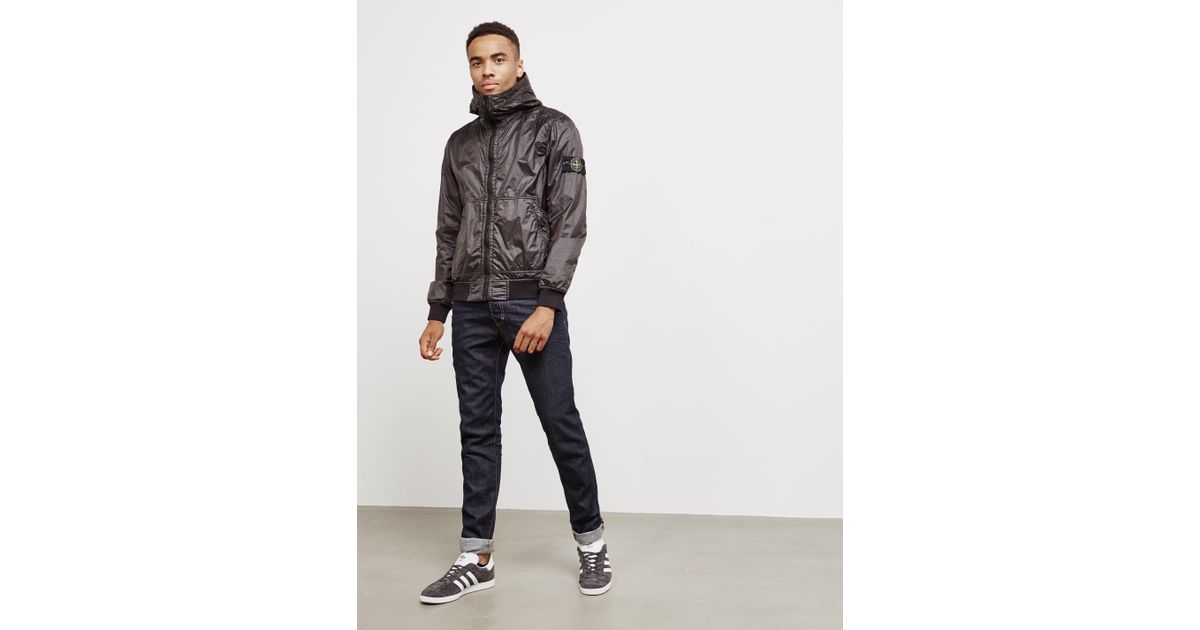 Stone Island Synthetic Mens Lamy Flocked Hooded Bomber Jacket Black for Men - Lyst