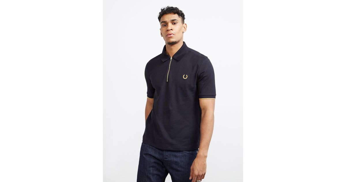 Short Sleeve Zip Polo Shirt Black 