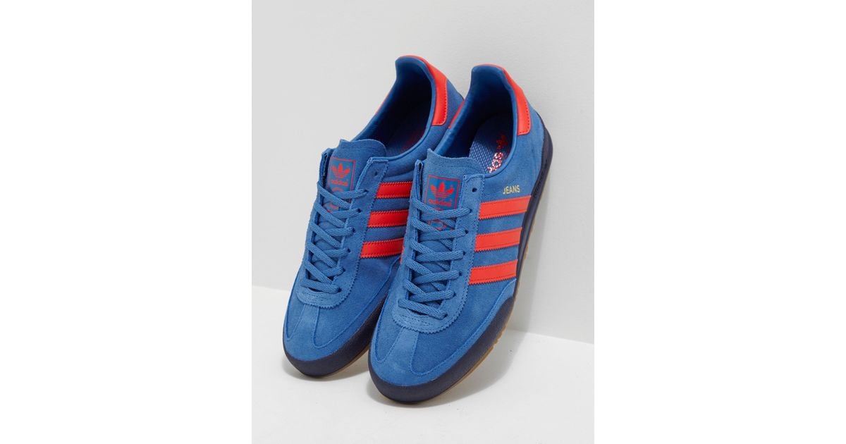 adidas jeans trainers blue and red