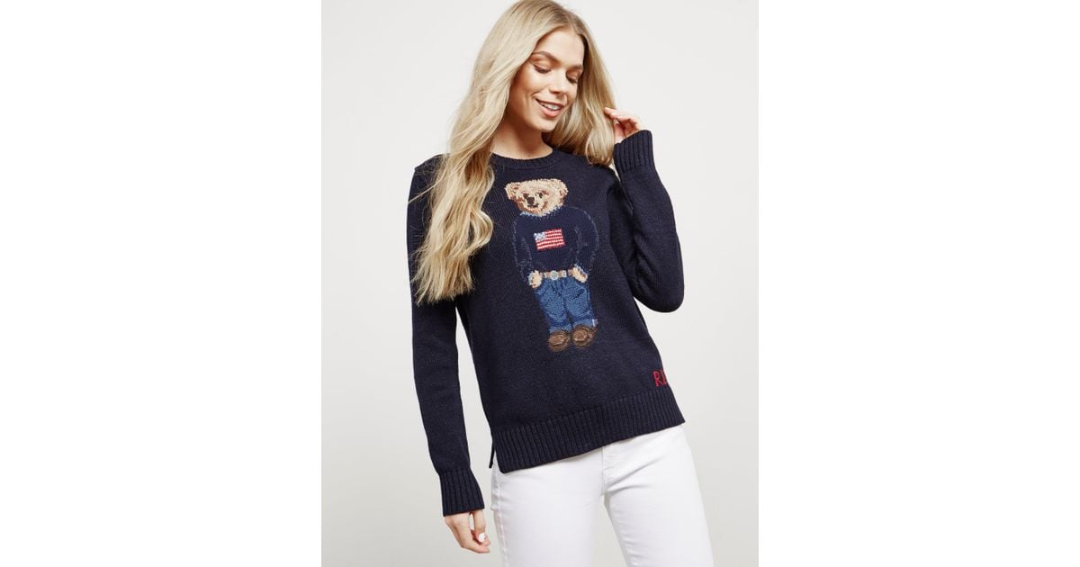 Teddy Blue Womens Polo Ralph Bear Online Exclusive Knitted Jumper Lauren Navy DI29WEHY