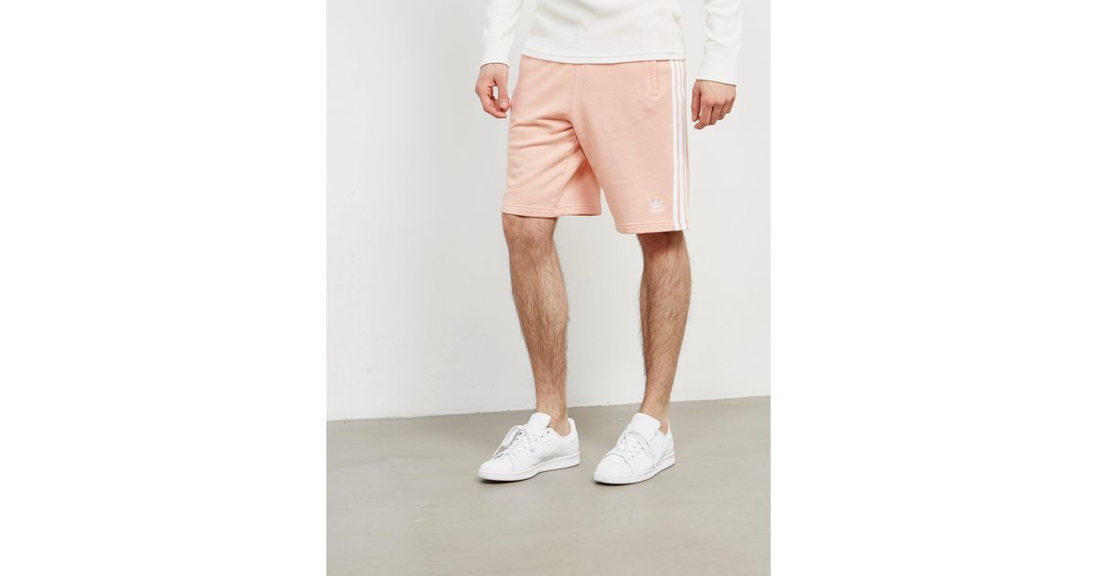 adidas Originals 3-stripes Fleece Shorts Pink for Men | Lyst