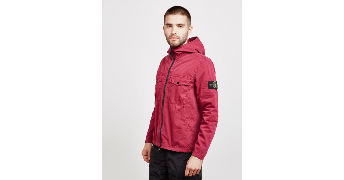 Cotton Hooded Overshirt Red for Men 