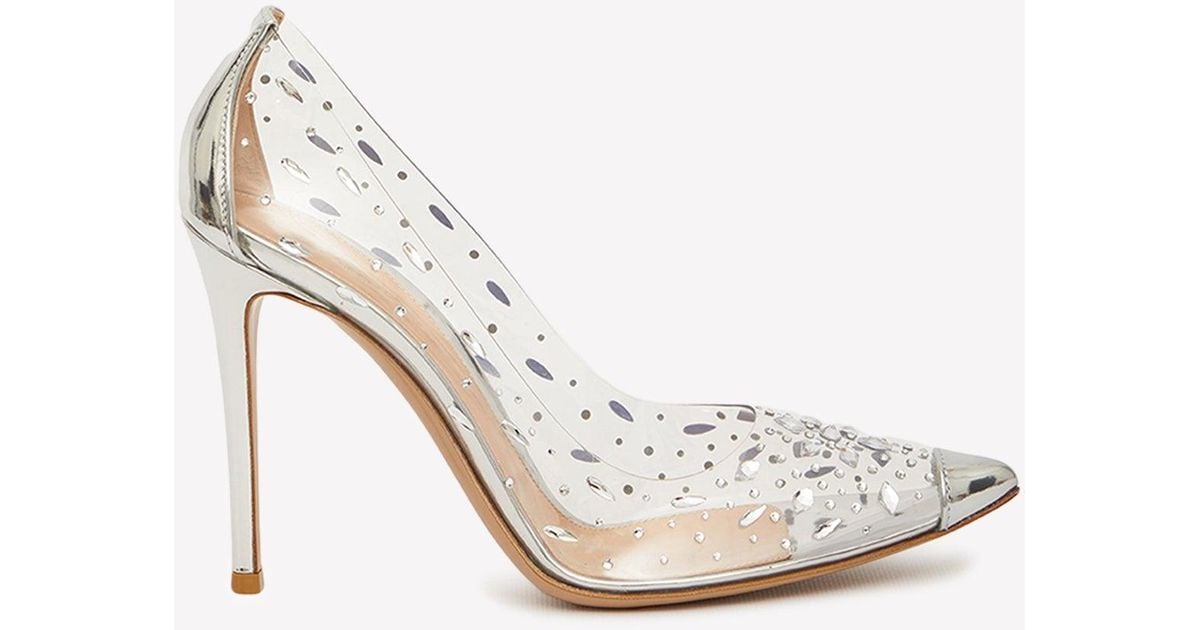 Gianvito Rossi Leather Plexi 105 Crystal Pvc Pumps in Silver (Metallic