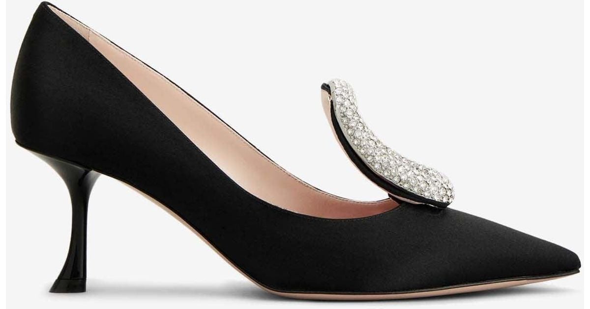 Roger Vivier Viv' Choc 65 Crystal Buckle Satin Pumps in Black (White) Lyst UK