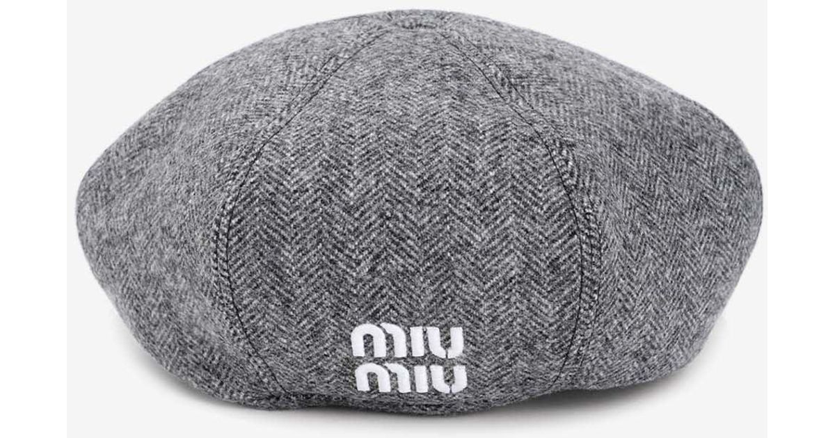 MIU MIU ウールxカシミア ハット　グレー Miu Miu Logo Wool Hat in Gray | Lyst