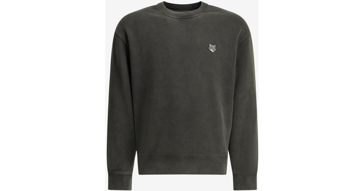 Fit Fox Maison Kitsuné Fox Head Faded Crewneck Sweatshirt in Black for Men | Lyst