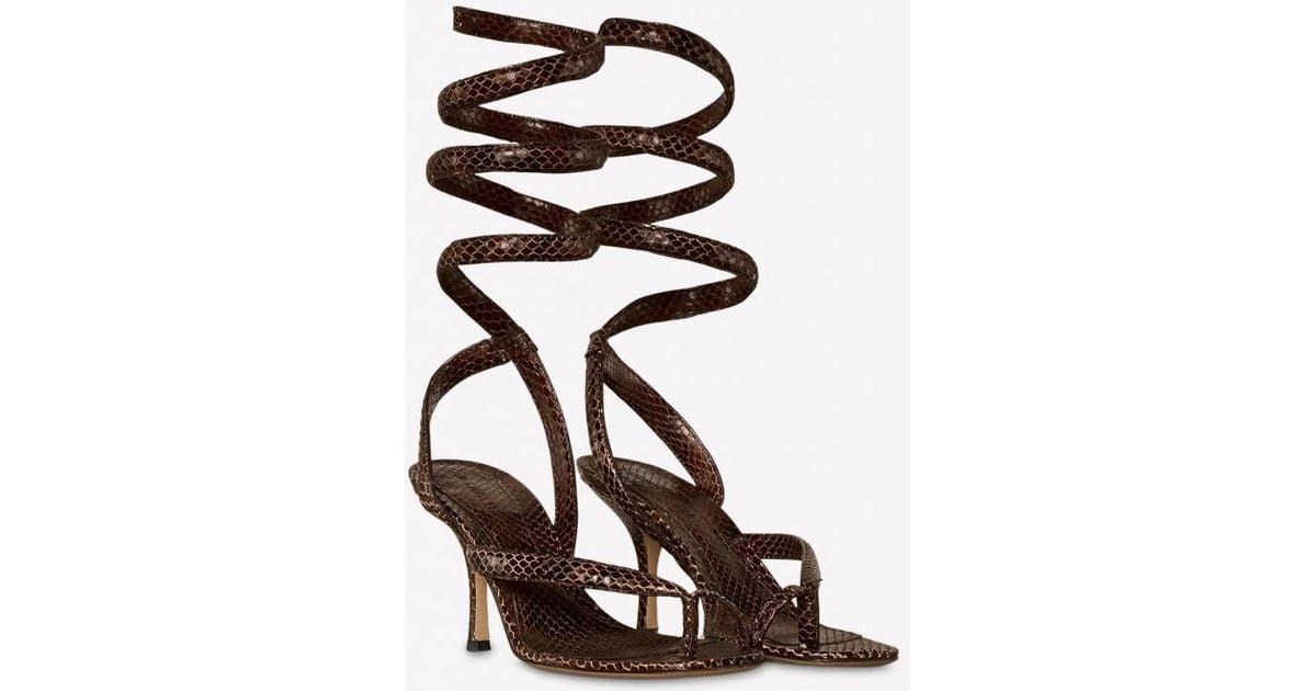 Bottega Veneta Spiral Python-embossed Leather Sandals in Chocolate (Brown) | Lyst