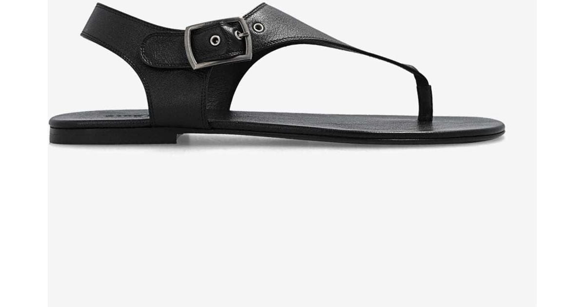 Saint Laurent Caleb Nappa Leather Flat Sandals in Black | Lyst