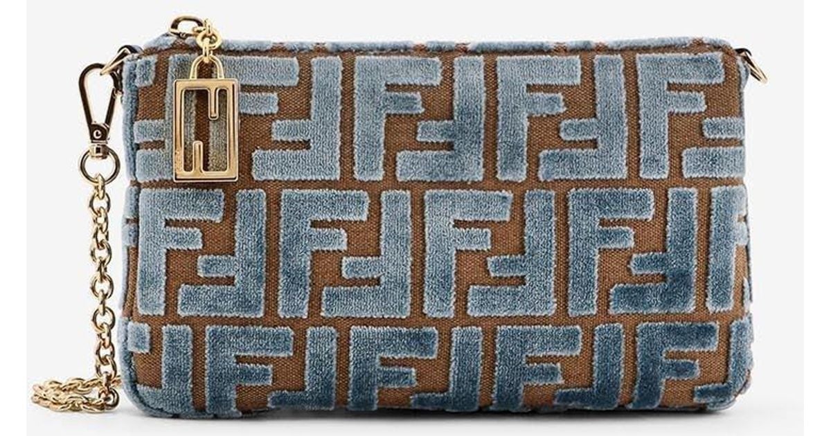 Fendi Baguette Jacquard Ff Velvet Pouch Bag in White | Lyst