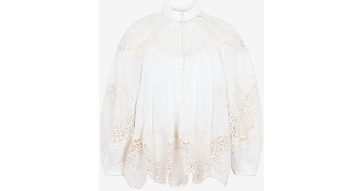 Zimmermann Lace Embroidered Blouse in Ivory (White) | Lyst