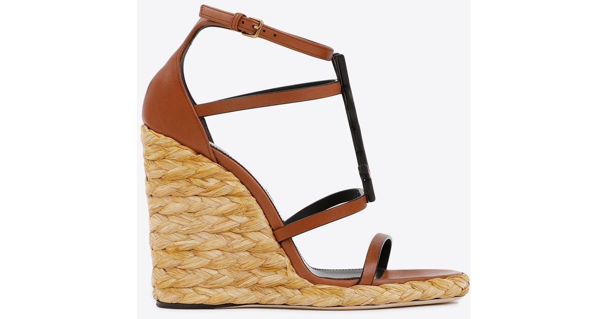 Saint Laurent Cassandra 115 Leather Wedge Sandals in Metallic Lyst