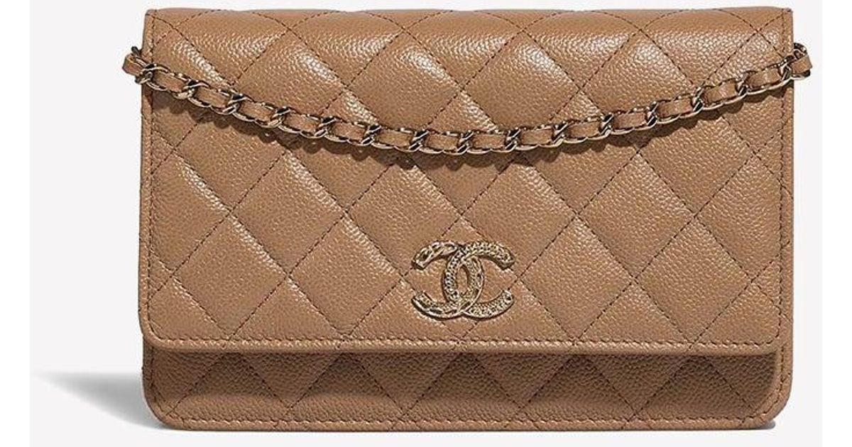 Chanel Timeless Wallet On Chain In Beige Caviar Leather With Gold Hardware  in White
