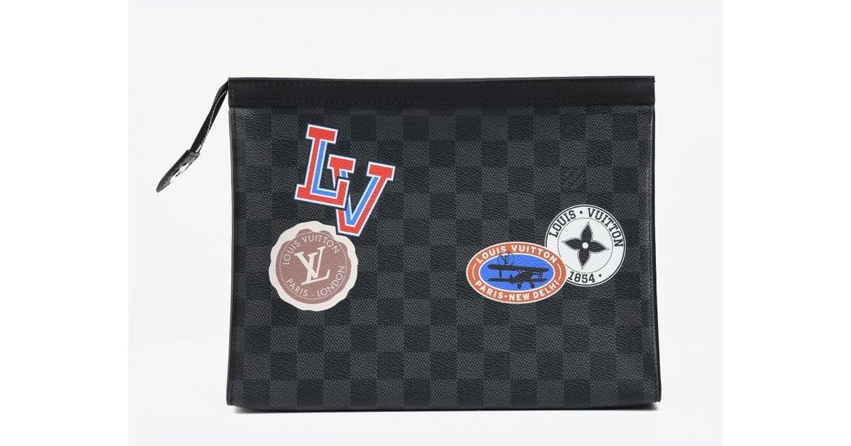 Louis Vuitton Voyage Logo-embellished Pouch In Leather in Black | Lyst