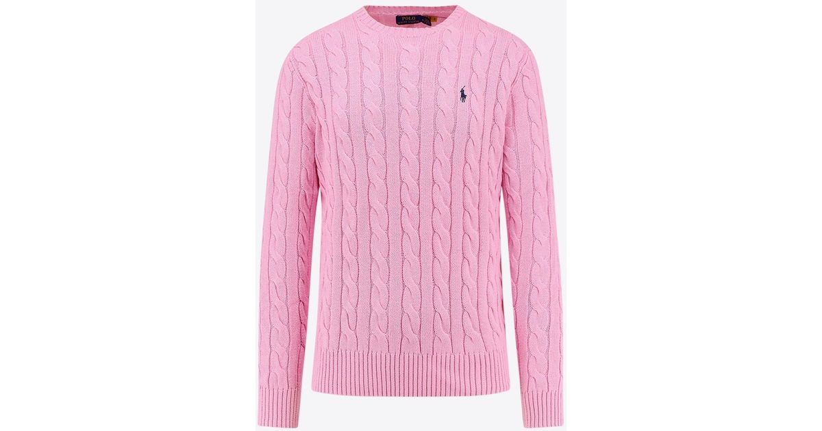 Polo Ralph Lauren Cable Knit Logo Sweater In Pink For Men Lyst polo-ralph-lauren-cable-knit-logo-sweater-in-pink-for-men-lyst